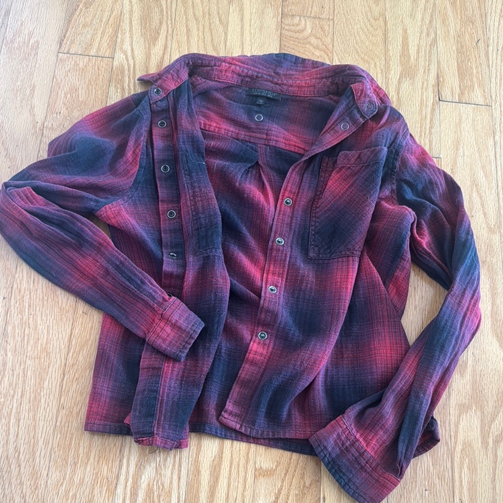 Topshop Red and Black Casual Button Down Shirt
